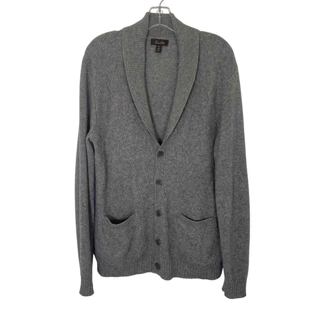 Tasso Elba Mens 100% Cashmere Shawl Collar Cardigan Sweater Grey Quiet Luxury M